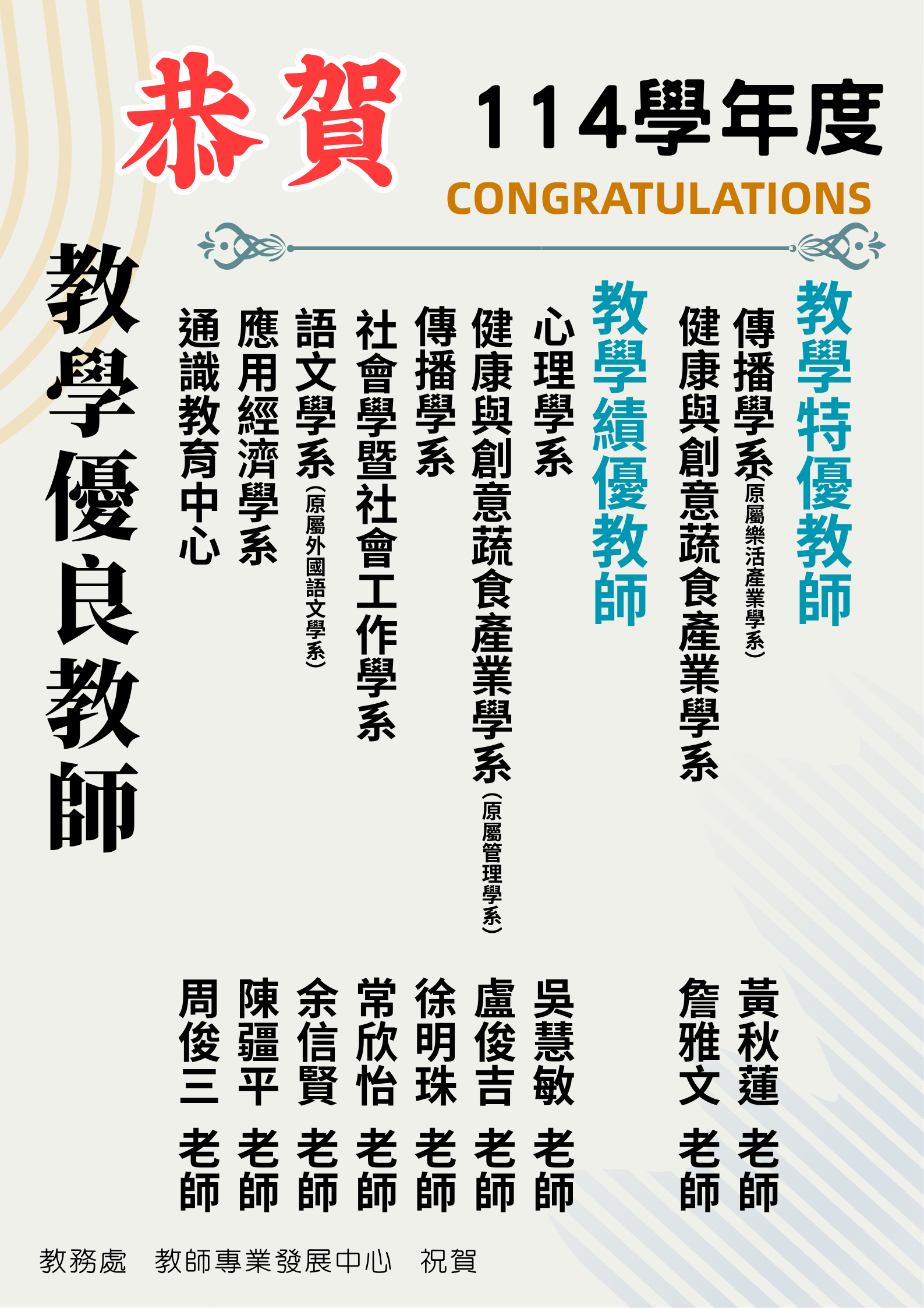 114學年度教學優良教師海報